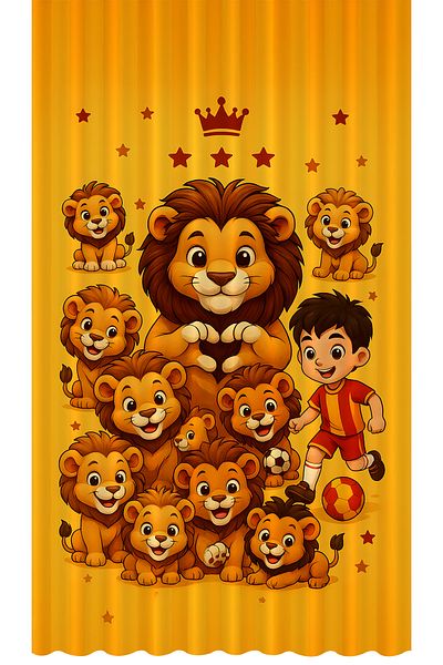 Bertille Home Children's and Baby's Room Yellow Red Fan Football Series Background Curtain Single Wing (Curtain)