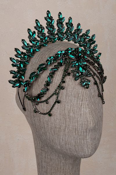 Hayalperest boncuk Elenora Dangle Bridal Crown Engagement Wedding Henna Hair Accessory Green