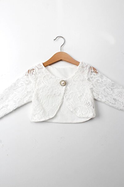 Çocuksan Baby&Kids Wear Girl's White Lace Bolero Jacket 1-12 Years Long Sleeve Pearl Button Evening Dress Top