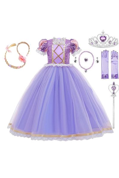 EvrikaUnity Rapunzel Princess Dress for Children, Set with Headband and Accessories, 6-7 years, 140 cm, Multicolor
