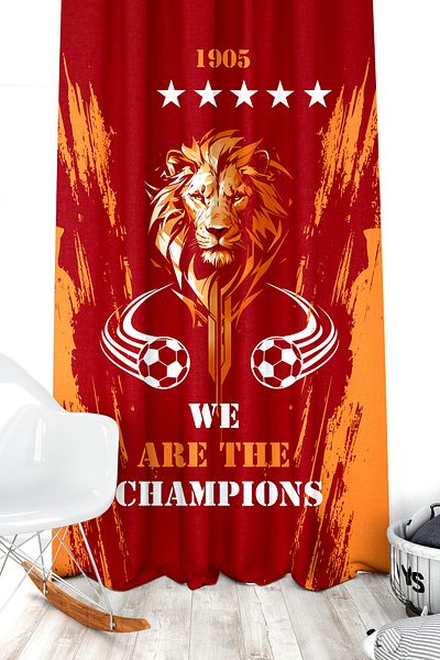 Bertille Home Children's and Baby's Room Yellow Red Fan Football Series Background Curtain Single Wing (Child Room Curtain)