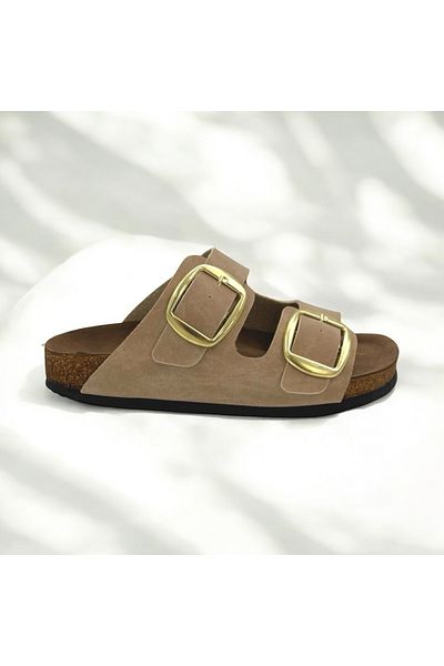 ELAIA SHOES LUNA Γυναικείες Παντόφλες Άνετες Ανατομικές Καθημερινές Διπλές Πόρπες Μπεζ