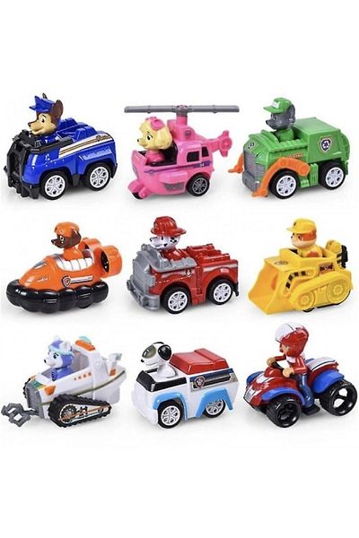 PAW PATROL Set 9 Figurine Si Vehicule Patrula Catelusilor, 9 Cm