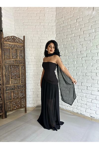 moneta boutique Γυναικείο Φουλάρι Στράπλες Τούλι Μακρύ Σχέδιο Φόρεμα