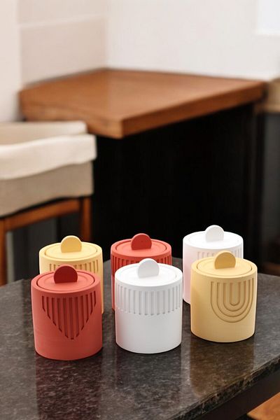 LUMİNA 12 Piece Colored Concrete Spice Rack Set (6 Pieces with Lid) |   Tile – Sand Yellow – White