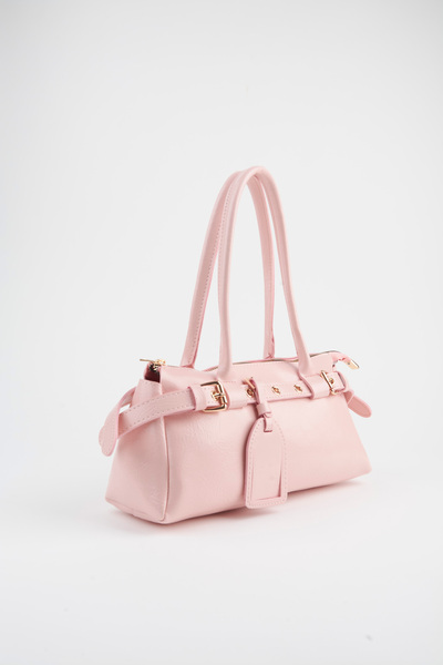 Vivaq Women's Pink Broken Shiny Faux Leather Baguette Design Belted Zipper Closure Handbag