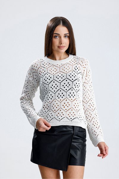 glztriko Women's Openwork Seasonal Honeycomb Patterned Cotton Blouse Knitwear Sweater Glz034