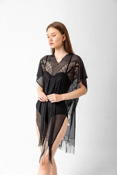 MARBERRY Black Butterfly Patterned Mesh Women's Pareo Beach Dress