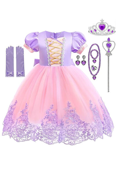 EvrikaUnity Rochie Printesa Rapunzel pentru fete, Set cu Coronita si Accesori...
