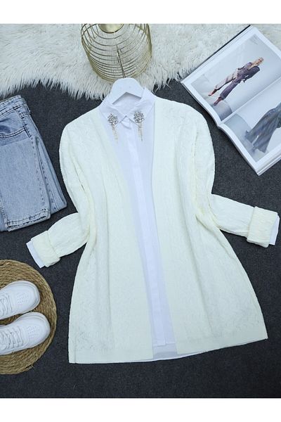 HİJABAYA Knitted Pattern Medium Length Knitwear Cardigan
