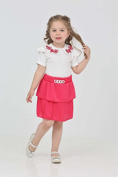 junior baby kids Girl's Baby Collar Belt Detailed Blouse Skirt Set