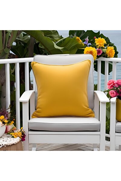 Bc Home Gold Edge Piping Mustard Square Throw Pillow Case Soft Textured 1 Pie...