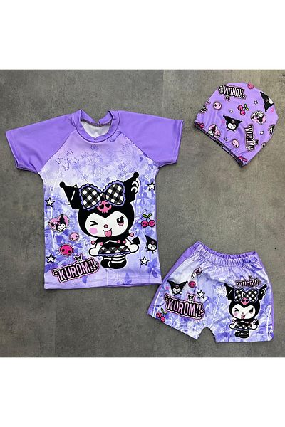 Arya Nisa Kids Girl's Kuromi Printed Bottom Top Swimsuit Bone Suit
