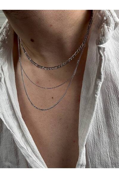 Arvens قلادة رجالية فضية ثلاثية من الفولاذ المقاوم للصدأ لا تفقد اللون ولا تب...