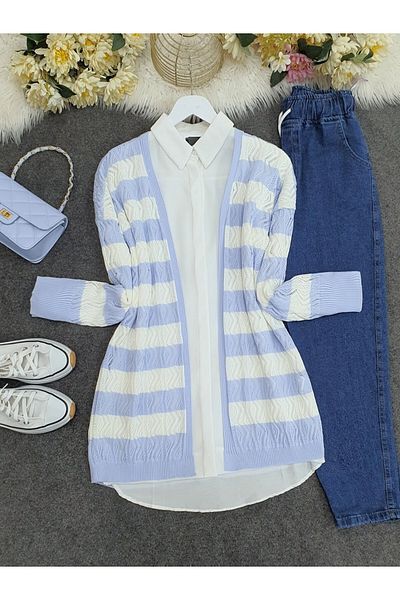 HİJABAYA Zigzag Openwork Fine Knit Cardigan