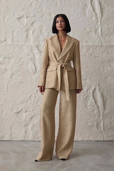 Silerra Yellow Belted Jacket and Trousers Shiny Set
