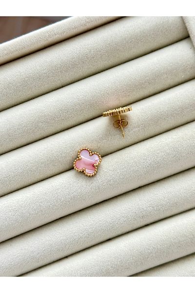 YOUES JEWELRY 316L Steel Pink Pearlescent Hologram Clover Earrings Women's Earrings
