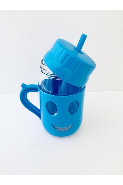 Dinçkan 370Cc Gülenyüz Glass Cup with Straw and Handle /D-331 -Bpa Free