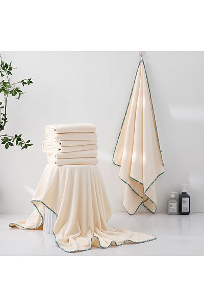 REEFI Reefy Medium Body Towel - Off White - Floral Edges (Size 70*140 cm)