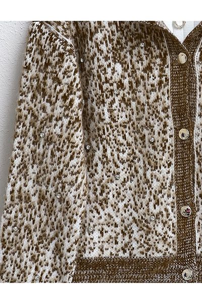 HİJABAYA Metal Buttoned Soft Cardigan with Stone Detail