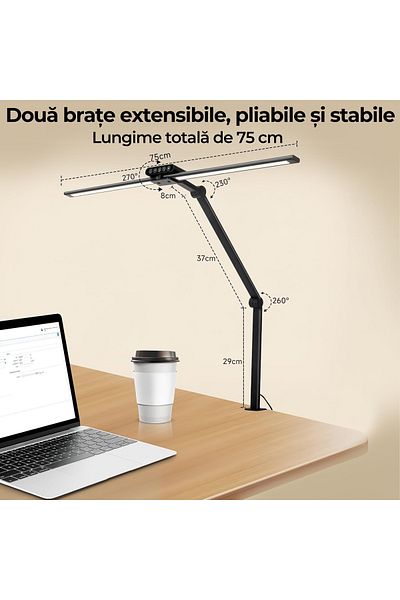 Echo Soul Echo Soul®️ rotating desk lamp and work table, with 2 extendable arms, touch control,