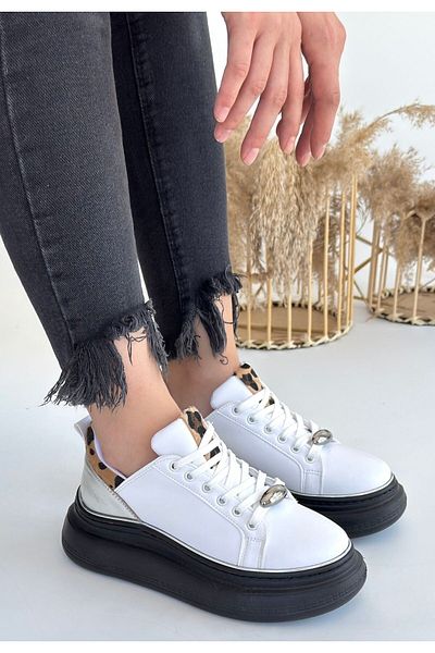 Difolia Pantofi sport cu șireturi Jista White Skin Black Talpa