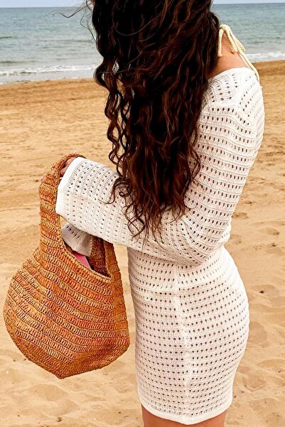 CHUBA Γυναικείο ισπανικό μανίκι διάτρητο μίνι πλεκτό φόρεμα παραλίας λευκό Cw25s3025