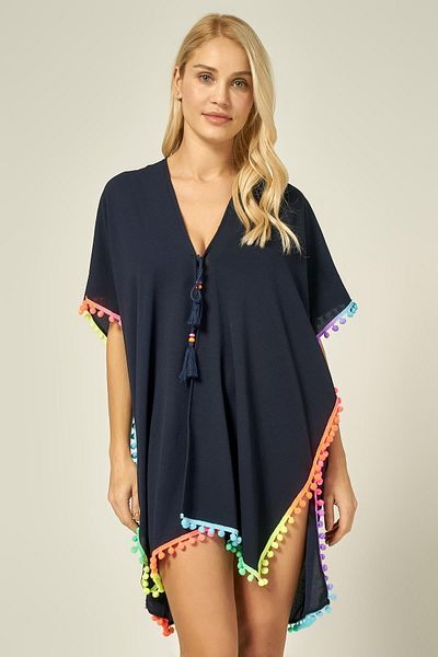 MARBERRY Navy Blue Colored Tassel Detailed Women's Pareo Beach Dress