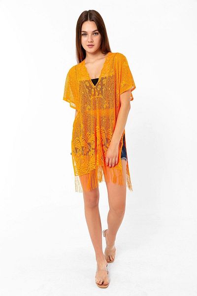 MARBERRY Orange Mesh Neon Women's Pareo Beach Dress