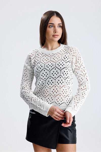 glztriko Women's Openwork Seasonal Honeycomb Patterned Cotton Blouse Knitwear Sweater Glz034