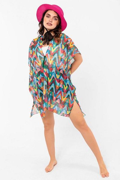 FELLMENS Multicolor Zigzag Print Women's Pareo Beach Dress