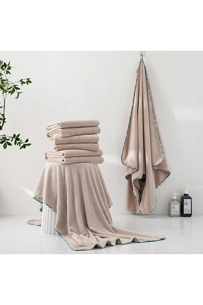 REEFI Beige Washcloth with Floral Edges, Rustic, 50 x 90 cm