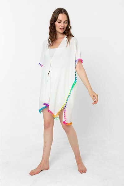 FELLMENS White Color Tassel Detailed Women's Pareo Beach Dress