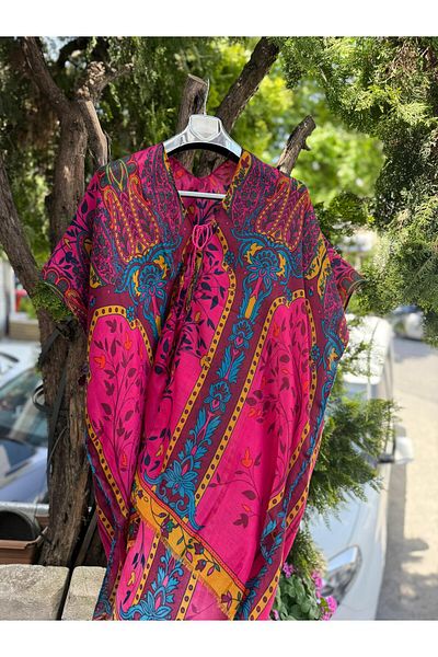 MARBERRY Fuchsia Authentic Patterned Women's Pareo Beach Dress