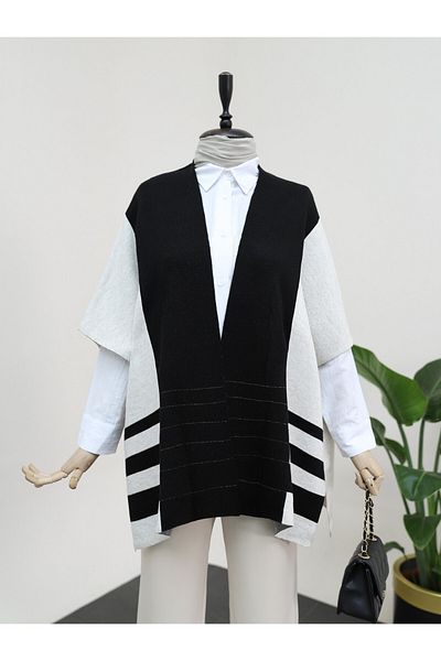 HİJABAYA Short Sleeve Knitwear Poncho with Side Slits
