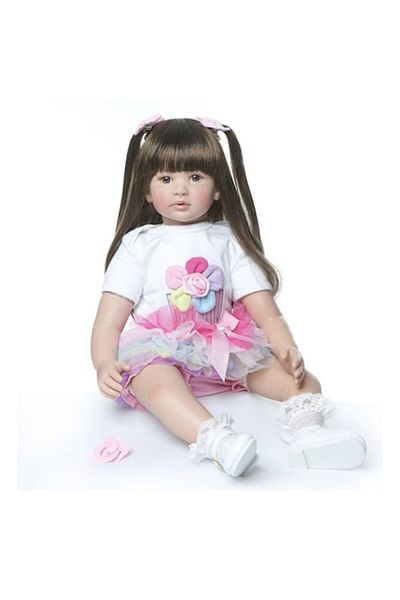 OEM Păpușă realistă cu păr lung și împletituri, 60 cm, acrilic/bumbac, Mbong®, roz/alb