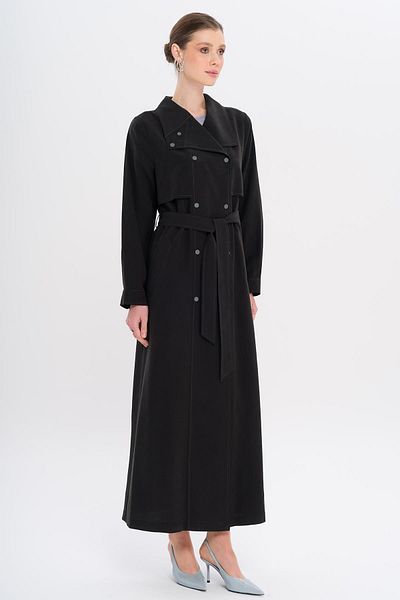 Olcay Handkerchief Collar Cape and Snap Detailed Unlined Modal Cap Black 6729