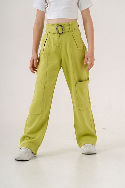 GİYİCEM Girl's Side Pocket Belted Linen Trousers