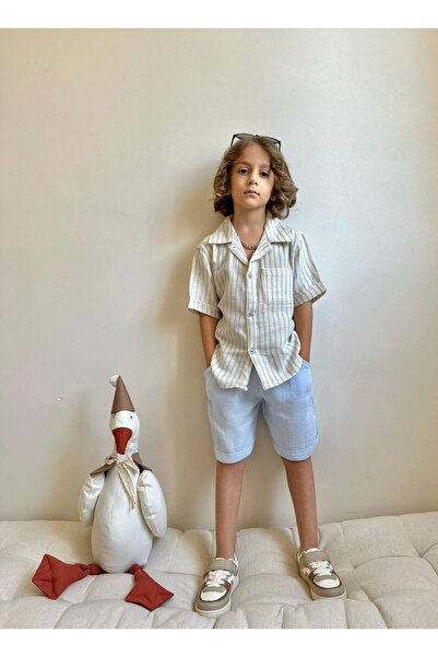lesa kids wear Linen Striped Shirt Shorts Suit