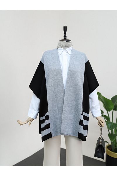 HİJABAYA Short Sleeve Knitwear Poncho with Side Slits