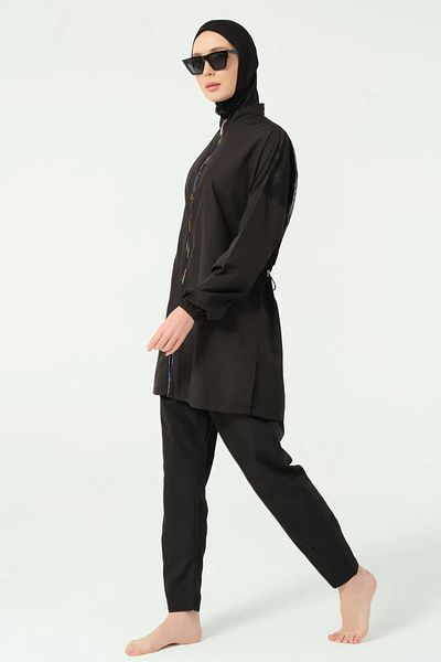 Bordomix 25282 Women's Black Hijab Swimsuit with Mesh Detail on the Back