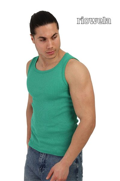 Riowela Men's Sports Singlet - Cotton Flexible Sports Cut Emerald Green