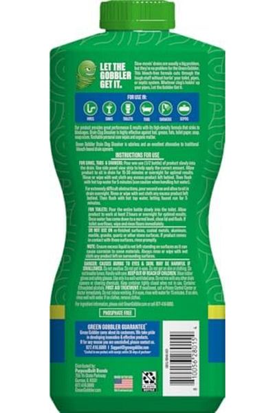 Green Gobbler Green Gobbler Drain Clog Dissolver, Drain Opener-Cleaner, Toilet Clog Remover, 31 oz