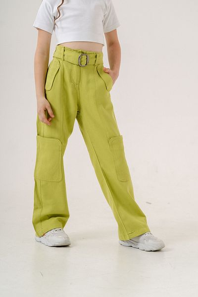 GİYİCEM Girl's Side Pocket Belted Linen Trousers