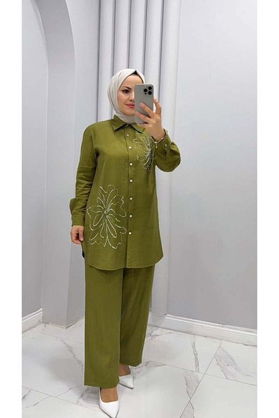 ERVA Strawberry Fabric Stone Detailed Double Hijab Suit