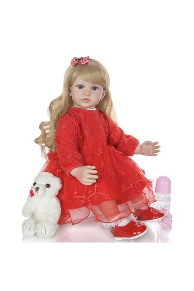 OEM Păpușă realistă, păr blond creț, 60 cm, silicon, Mbong®, roșu