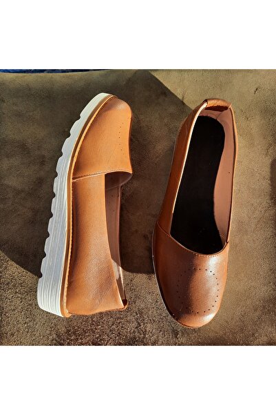 KAPAR İçi Dışı Hakiki Deri El yapımı Taba Renk Hafif taban Rahat Kalıp Anne Babet, Ayakkabı