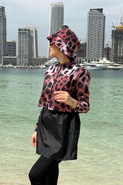 Şulemoda Giyim Croplu Tesettür Mayo Takım Kahverengi