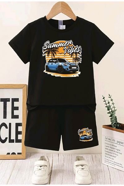 UBEYDE Crew Neck Boys' Set and Girls' Set Cotton T-Shirts and Shorts, Summer Comfort Set