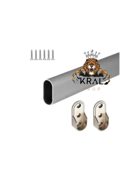 kral hırdavat UMUT ÇALIK Dimensiune personalizată, tub oval din aluminiu de 65 cm pentru agățat în dulap, cu flanșă și șuruburi, livrat împreună.